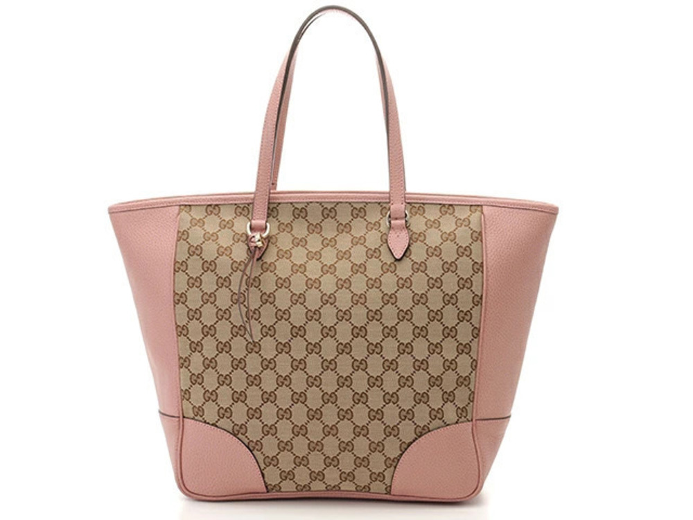 Gucci Tote Bag GG Canvas Calfskin Pink Beige Cream